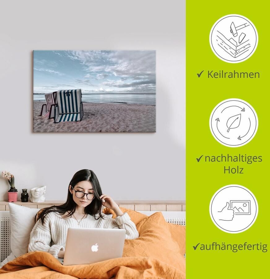 Artland Artprint Eenzame strandstoelen aan het Ostseestrand als artprint op linnen poster in verschillende formaten maten - Foto 2