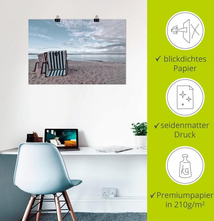 Artland Artprint Eenzame strandstoelen aan het Ostseestrand als artprint op linnen poster in verschillende formaten maten - Foto 2