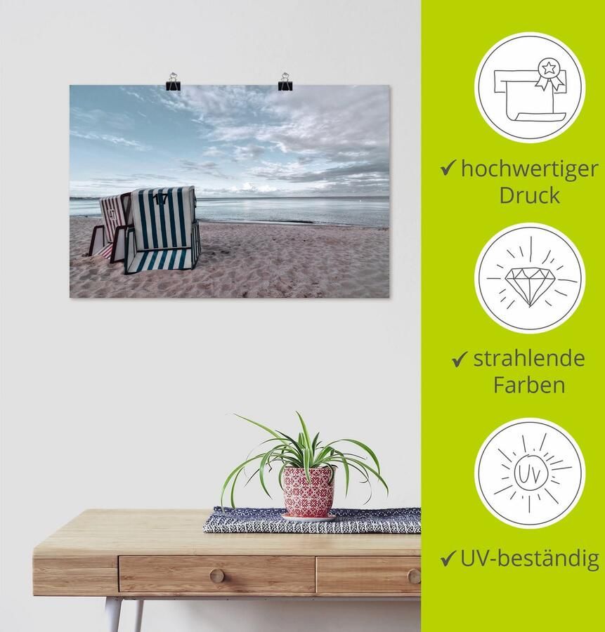 Artland Artprint Eenzame strandstoelen aan het Ostseestrand als artprint op linnen poster in verschillende formaten maten - Foto 3