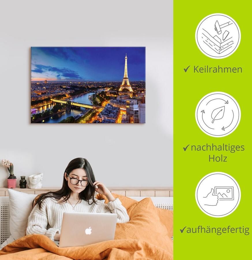 Artland Artprint Eiffeltoren en Seine s avonds Parijs als artprint van aluminium artprint voor buiten artprint op linnen poster muursticker - Foto 3