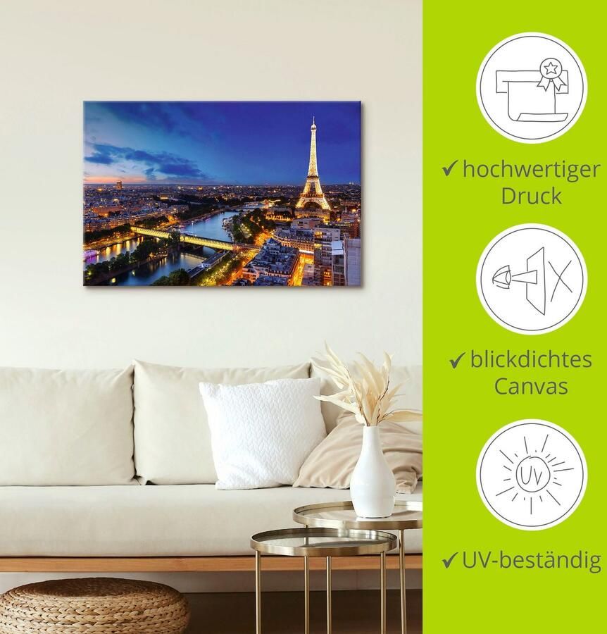 Artland Artprint Eiffeltoren en Seine s avonds Parijs als artprint van aluminium artprint voor buiten artprint op linnen poster muursticker - Foto 4