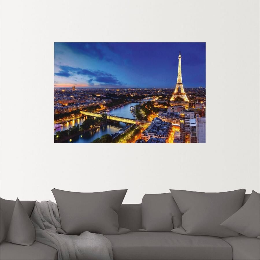 Artland Artprint Eiffeltoren en Seine s avonds Parijs als artprint van aluminium artprint voor buiten artprint op linnen poster muursticker - Foto 2