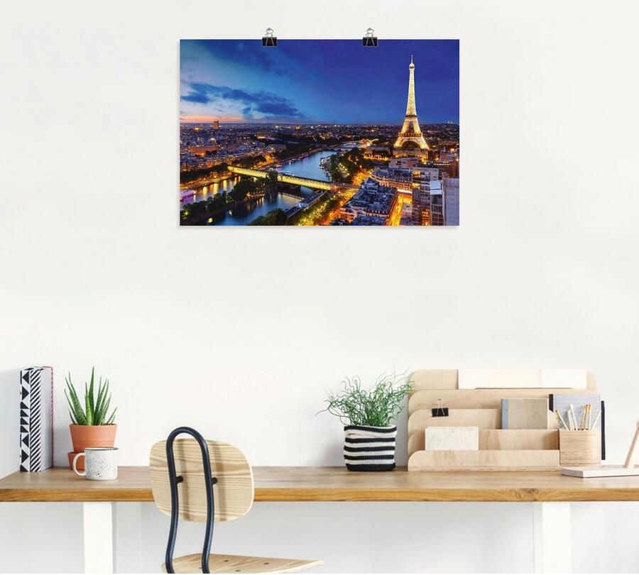 Artland Artprint Eiffeltoren en Seine s avonds Parijs als artprint van aluminium artprint voor buiten artprint op linnen poster muursticker - Foto 4