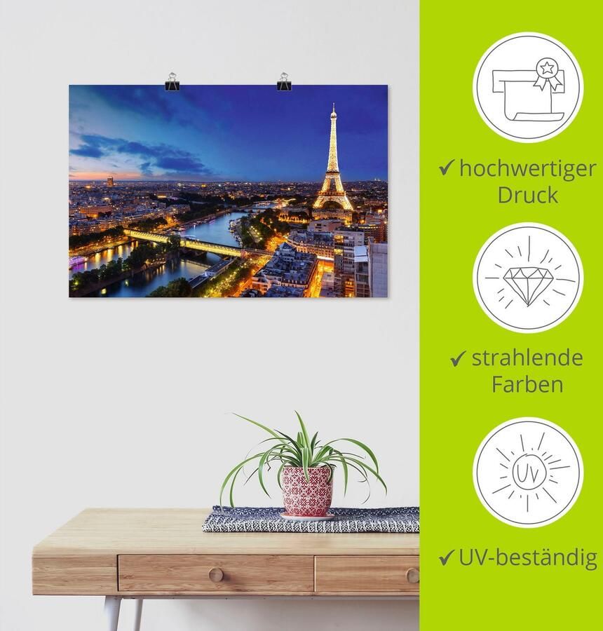 Artland Artprint Eiffeltoren en Seine s avonds Parijs als artprint van aluminium artprint voor buiten artprint op linnen poster muursticker - Foto 4