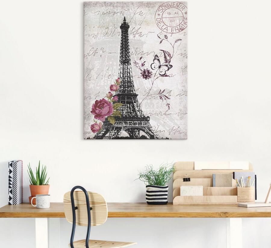 Artland Artprint op linnen Eiffeltoren grafiek
