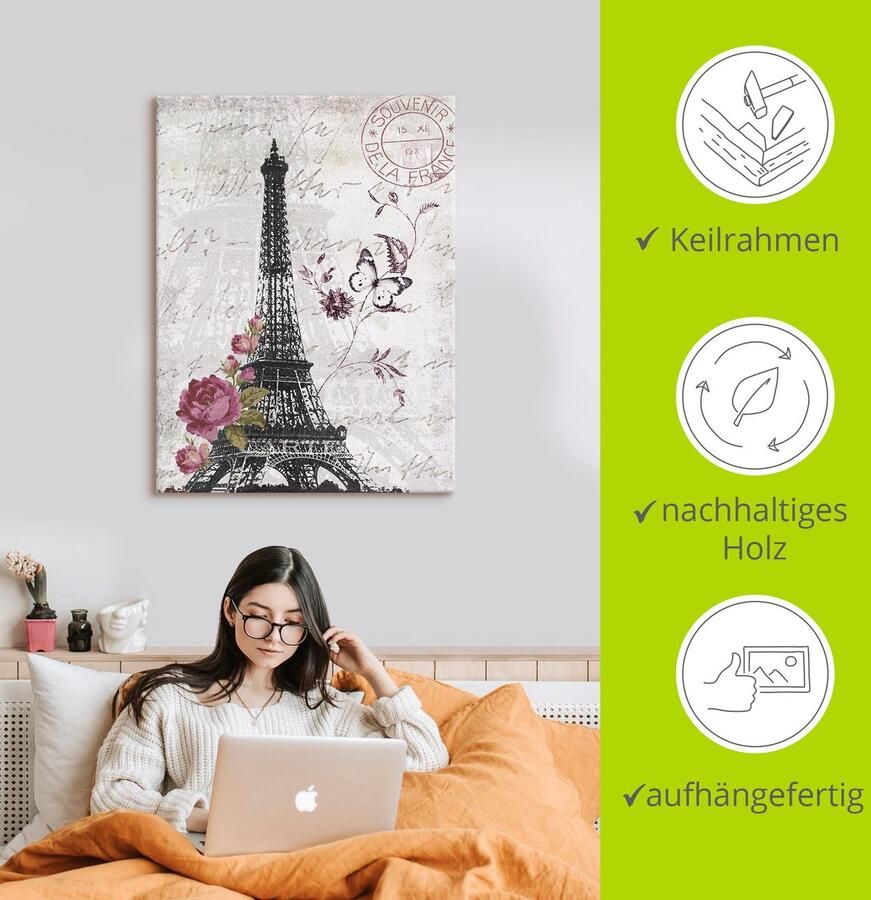 Artland Artprint Eiffeltoren grafiek als artprint van aluminium artprint voor buiten artprint op linnen poster muursticker - Foto 3