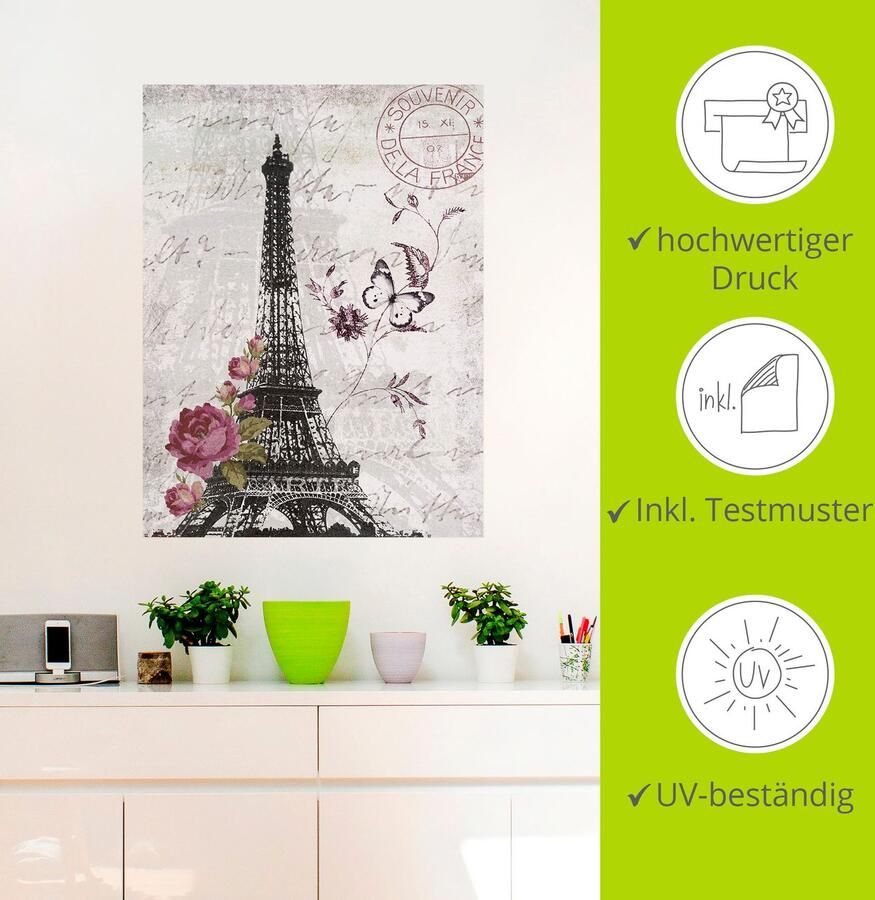 Artland Artprint Eiffeltoren grafiek als artprint van aluminium artprint voor buiten artprint op linnen poster muursticker - Foto 3
