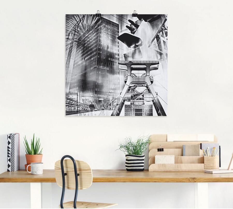 Artland Artprint Essen skyline abstracte collage als artprint op linnen poster muursticker in verschillende maten - Foto 5