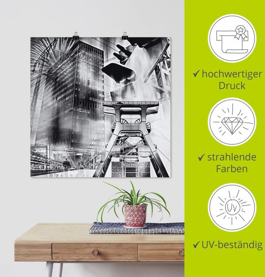 Artland Artprint Essen skyline abstracte collage als artprint op linnen poster muursticker in verschillende maten - Foto 4