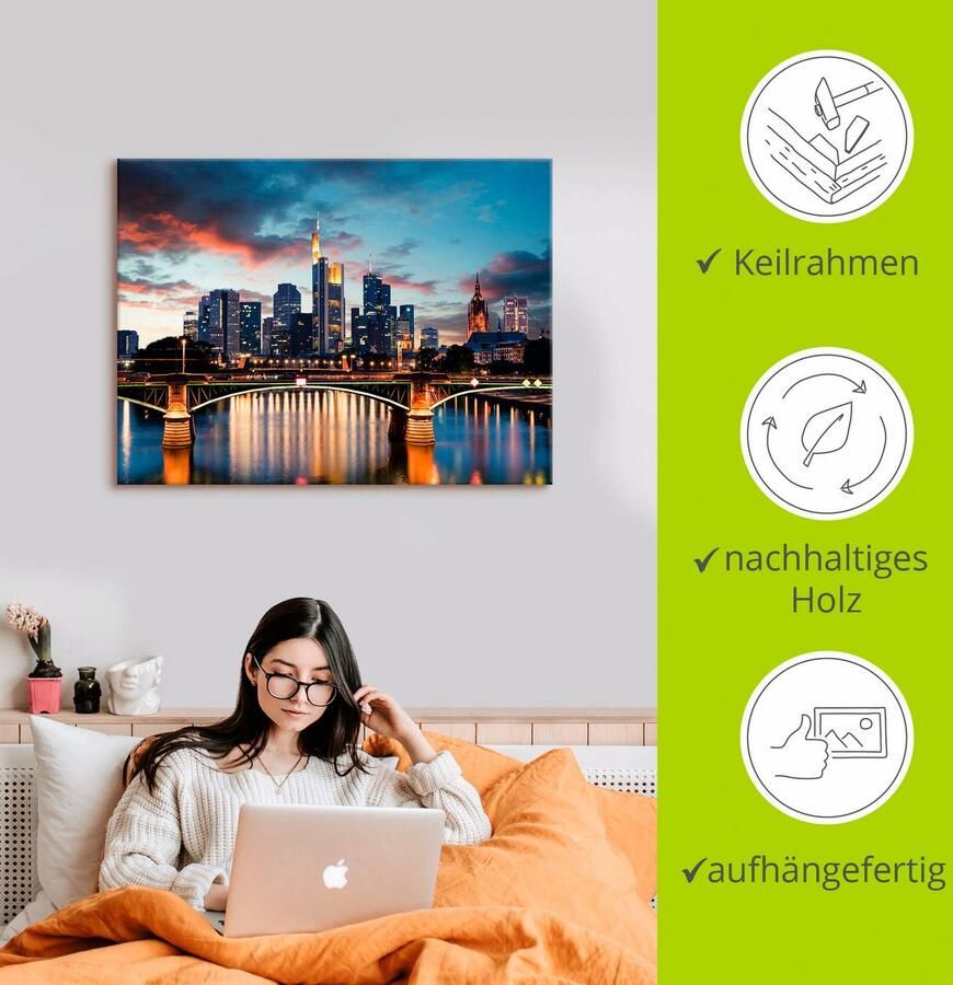 Artland Artprint Frankfurt am Main Skyline II als artprint van aluminium artprint voor buiten artprint op linnen poster in verschillende maten. maten - Foto 2