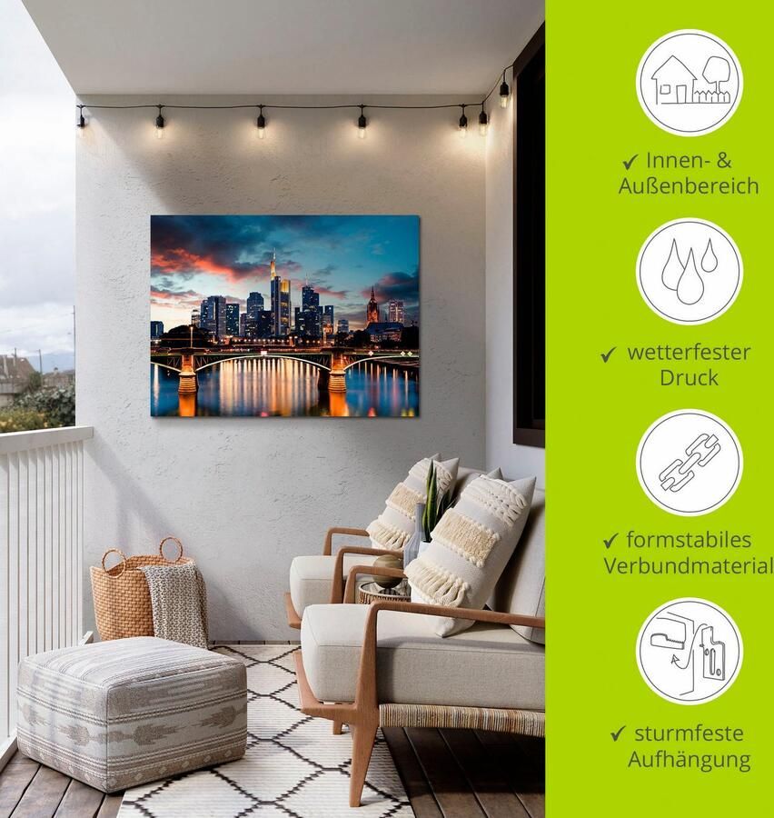 Artland Artprint Frankfurt am Main Skyline II als artprint van aluminium artprint voor buiten artprint op linnen poster in verschillende maten. maten - Foto 4
