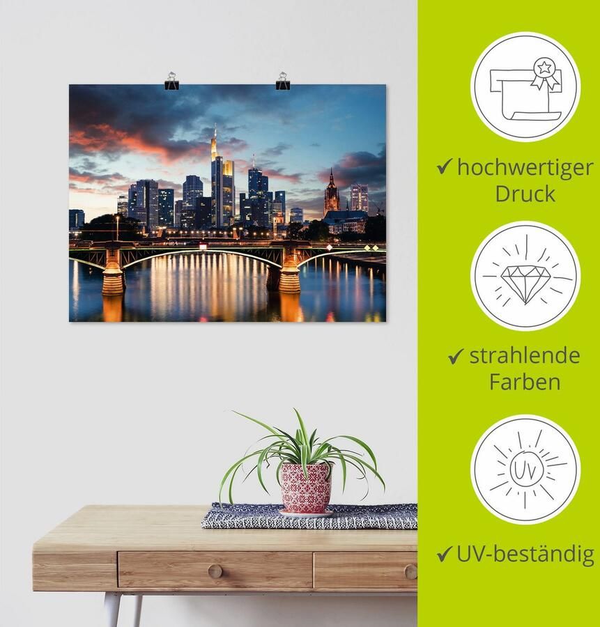 Artland Artprint Frankfurt am Main Skyline II als artprint van aluminium artprint voor buiten artprint op linnen poster in verschillende maten. maten - Foto 3
