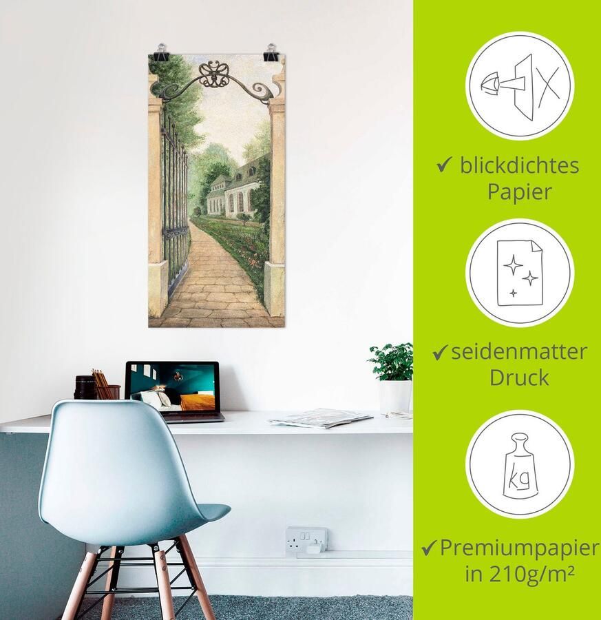 Artland Artprint Fresco blik door het tuinpoortje als artprint op linnen poster in verschillende formaten maten - Foto 4