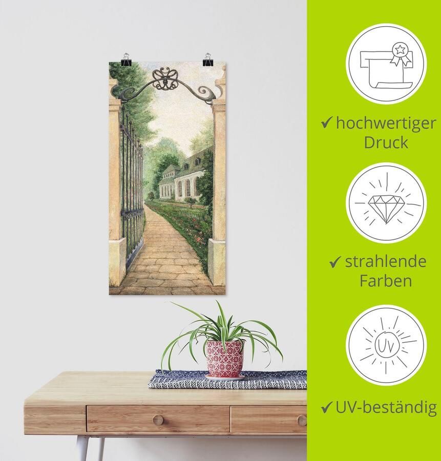 Artland Artprint Fresco blik door het tuinpoortje als artprint op linnen poster in verschillende formaten maten - Foto 5