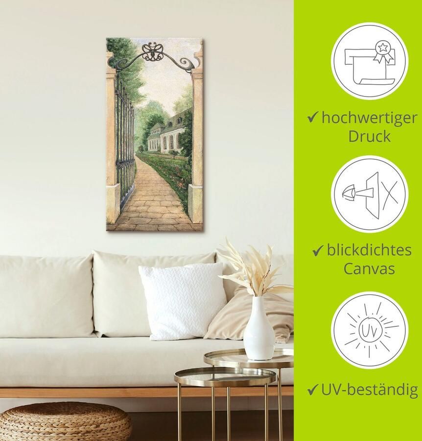 Artland Artprint Fresco blik door het tuinpoortje als artprint op linnen poster in verschillende formaten maten - Foto 3