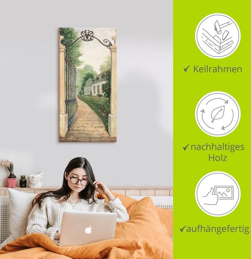 Artland Artprint Fresco blik door het tuinpoortje als artprint op linnen poster in verschillende formaten maten - Foto 2