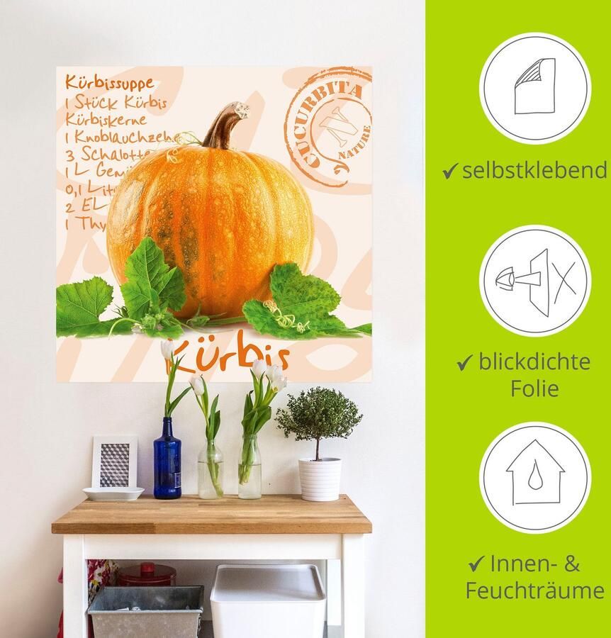 Artland Artprint Gele pompoen met groene bladeren als poster muursticker in verschillende maten - Foto 4