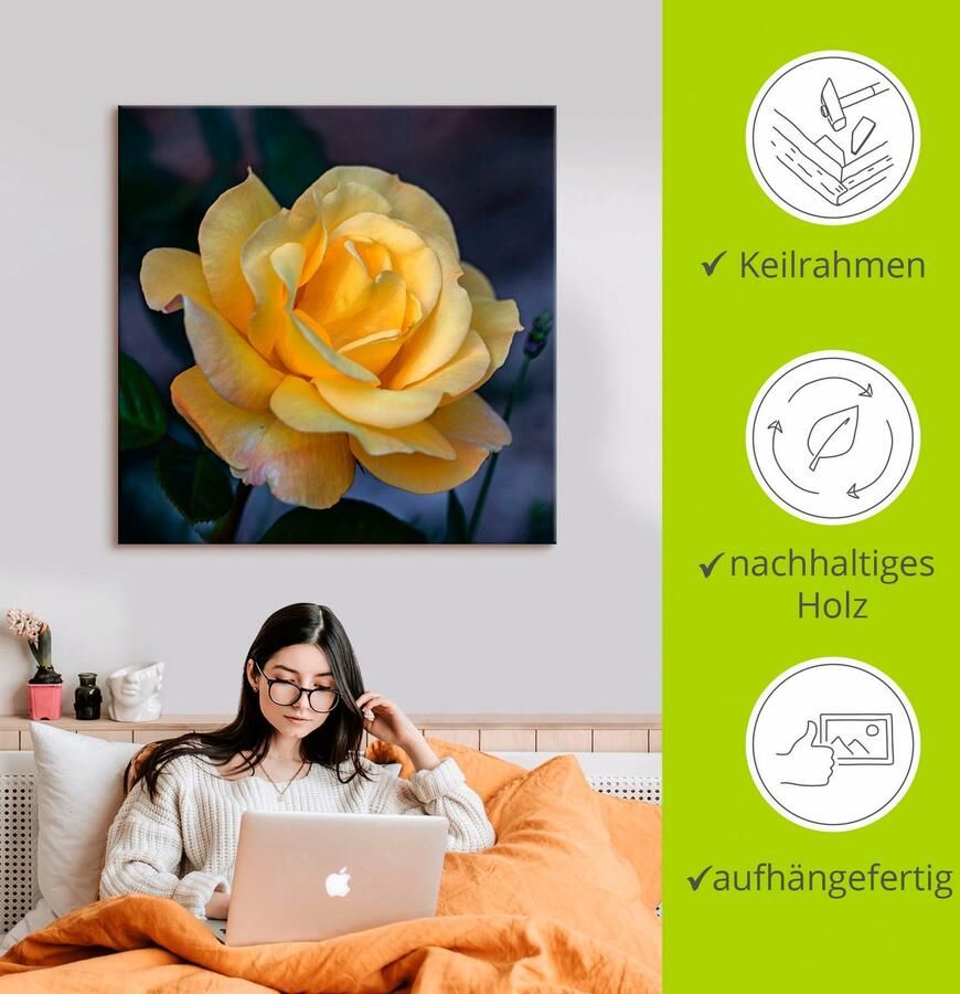 Artland Artprint Gele roos als artprint op linnen poster in verschillende formaten maten