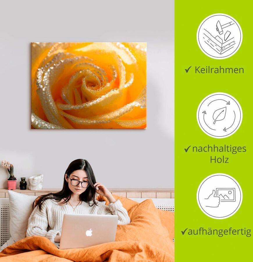 Artland Artprint Gele roos macro als artprint op linnen muursticker in verschillende maten