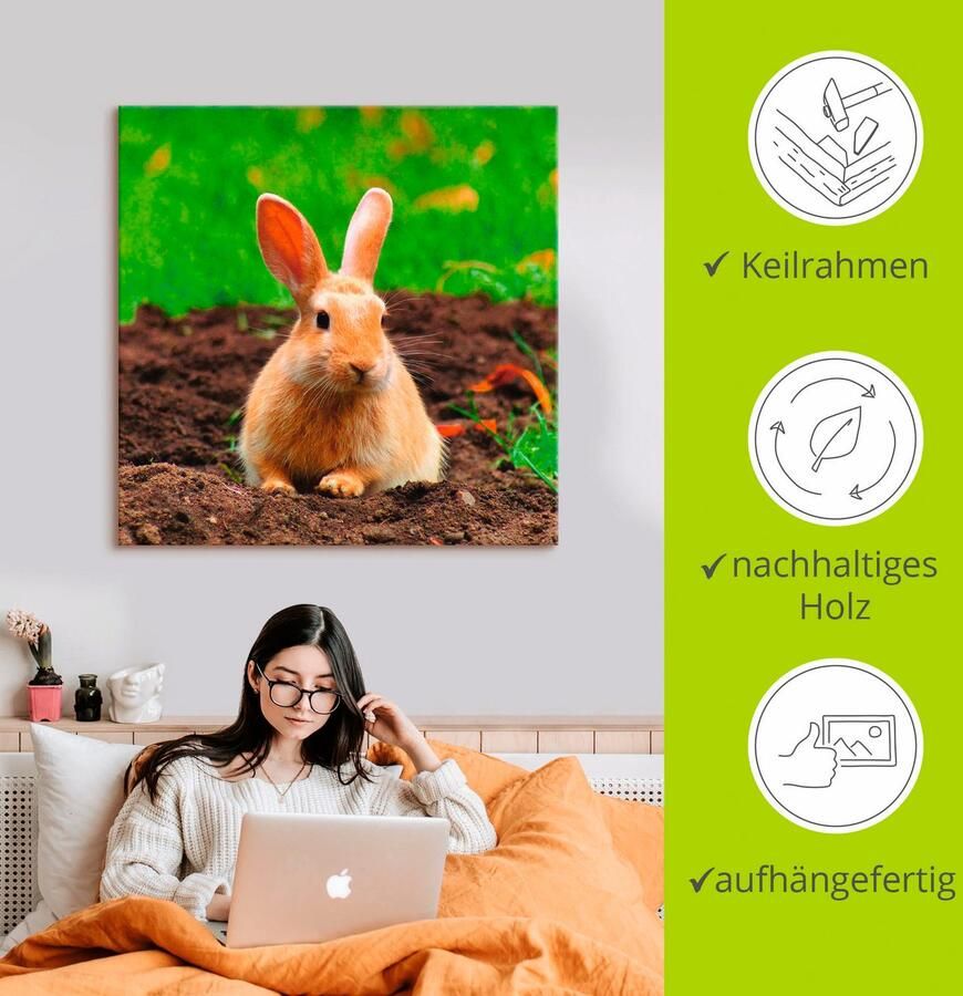 Artland Artprint Gelukkig dwergkonijntje als artprint op linnen muursticker in verschillende maten