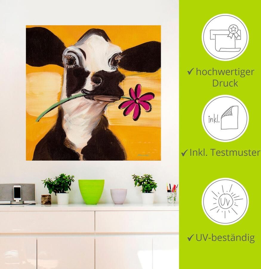 Artland Artprint Gelukkige koe als artprint op linnen poster muursticker in verschillende maten - Foto 3