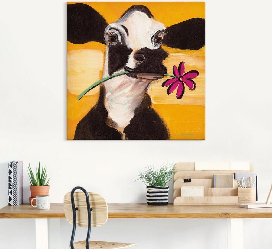 Artland Artprint Gelukkige koe als artprint op linnen poster muursticker in verschillende maten - Foto 4