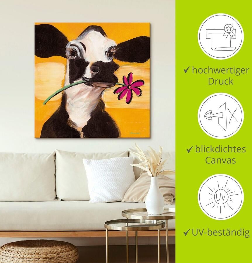 Artland Artprint Gelukkige koe als artprint op linnen poster muursticker in verschillende maten - Foto 3