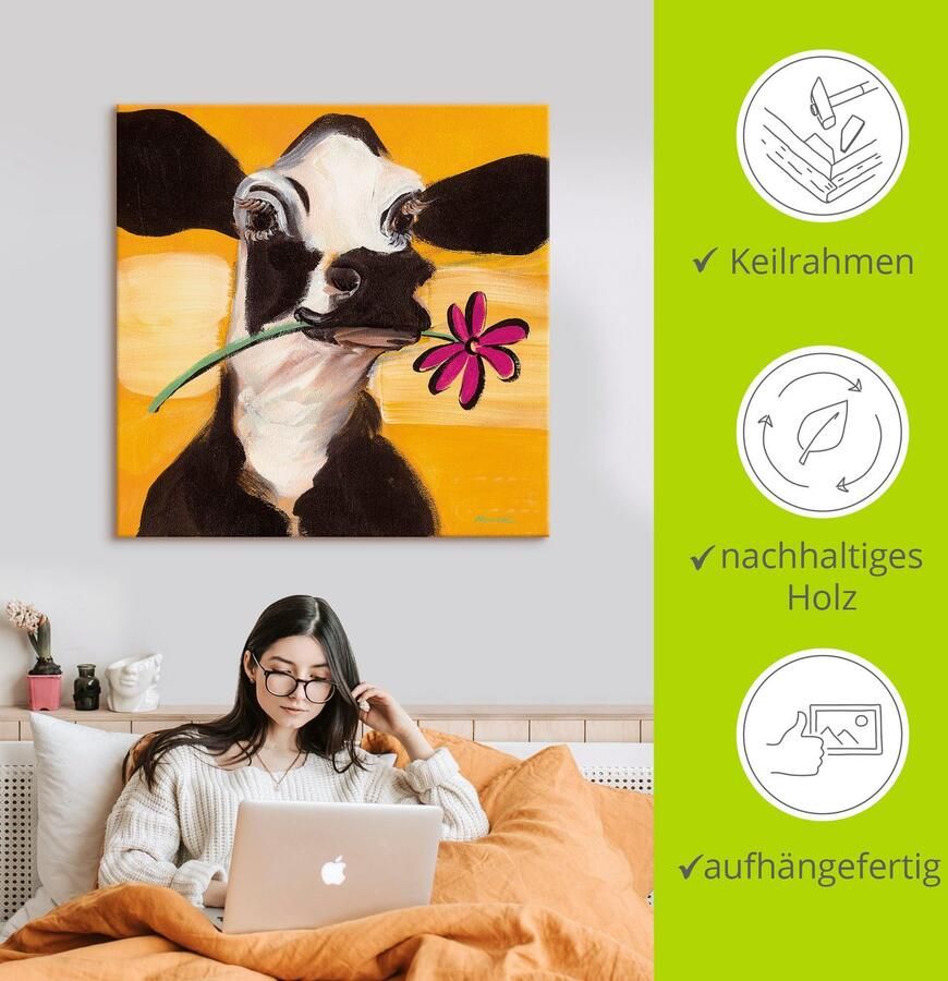 Artland Artprint Gelukkige koe als artprint op linnen poster muursticker in verschillende maten - Foto 2