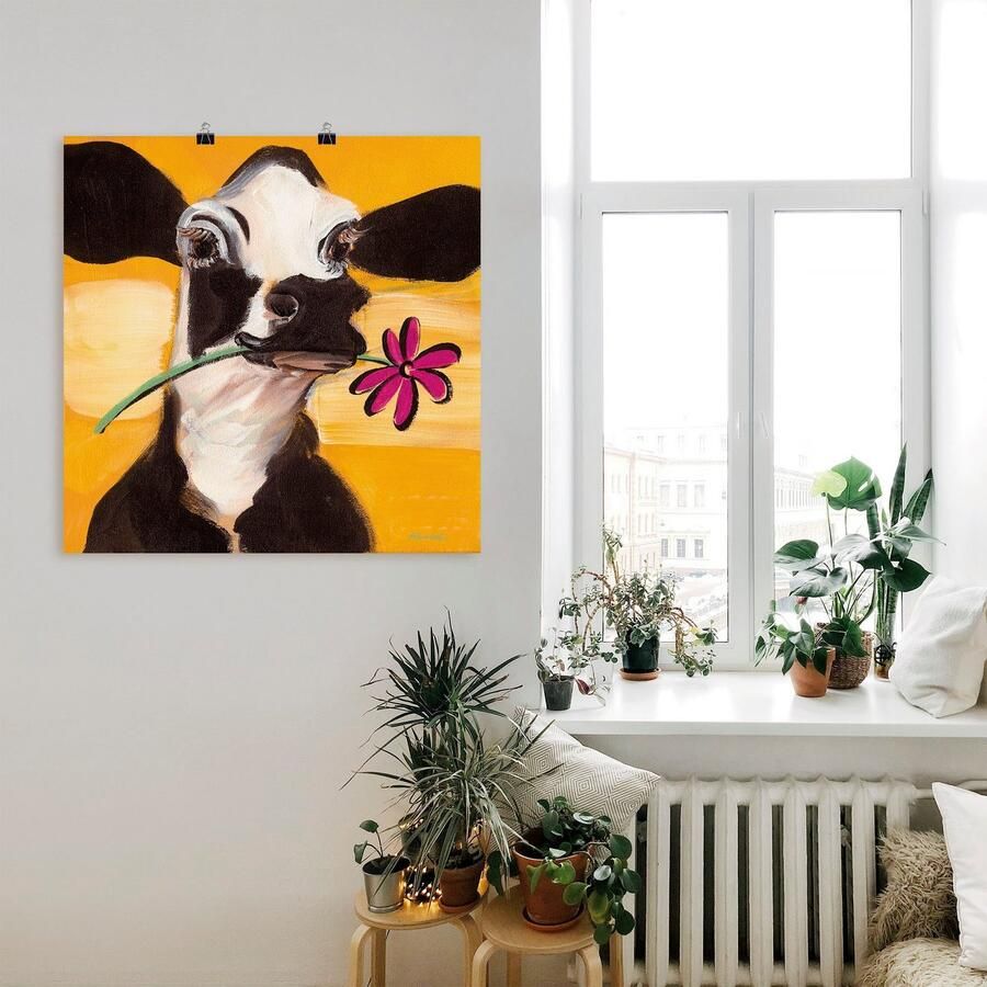 Artland Artprint Gelukkige koe als artprint op linnen poster muursticker in verschillende maten - Foto 2