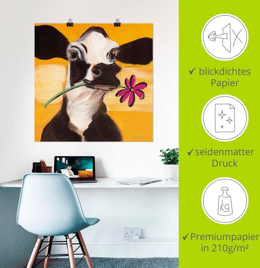 Artland Artprint Gelukkige koe als artprint op linnen poster muursticker in verschillende maten - Foto 3