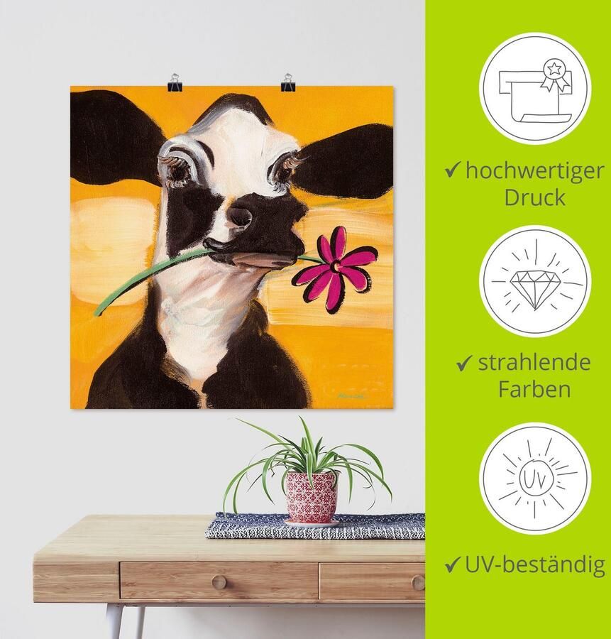 Artland Artprint Gelukkige koe als artprint op linnen poster muursticker in verschillende maten - Foto 4