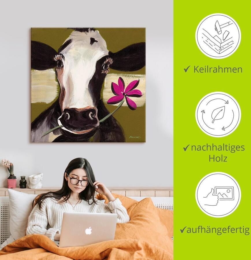 Artland Artprint Gelukkige koe I als artprint op linnen poster in verschillende formaten maten - Foto 2