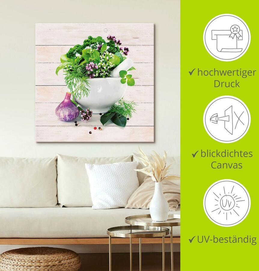 Artland Artprint op linnen Geneeskrachtige kruiden op witte achtergrond keuken - Foto 4