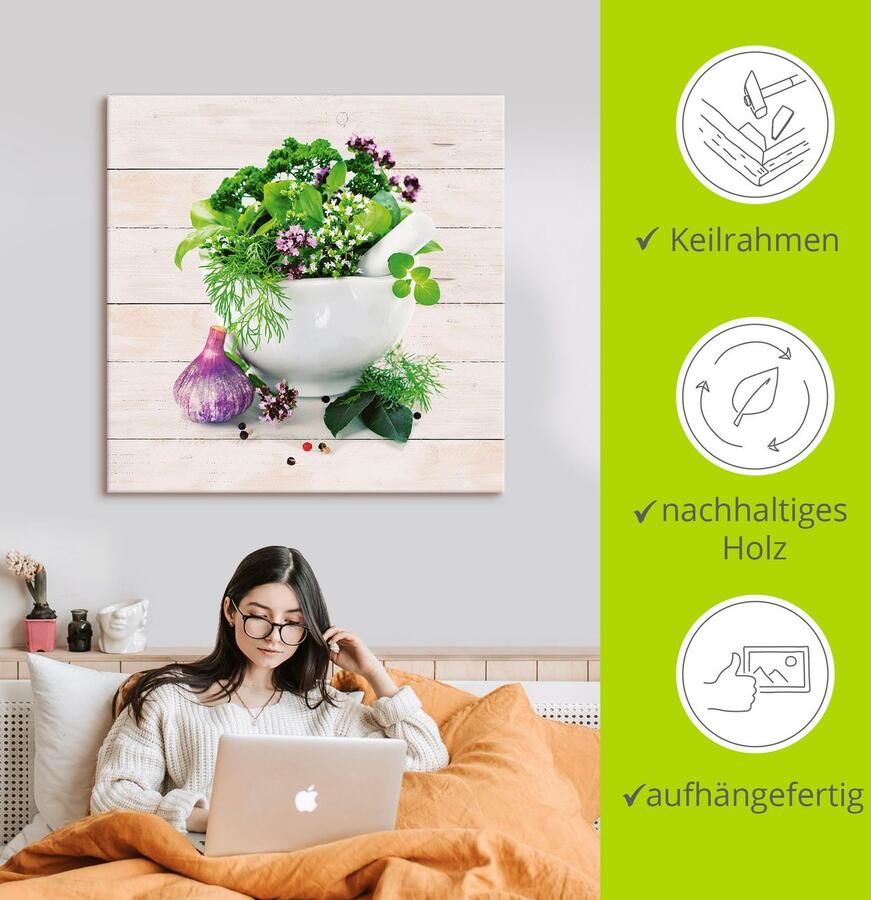 Artland Artprint op linnen Geneeskrachtige kruiden op witte achtergrond keuken - Foto 3