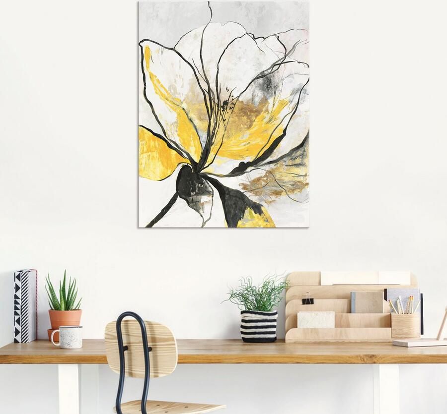 Artland Artprint Geschetst bloemdessin I gele versie als artprint van aluminium artprint voor buiten artprint op linnen poster muursticker - Foto 5
