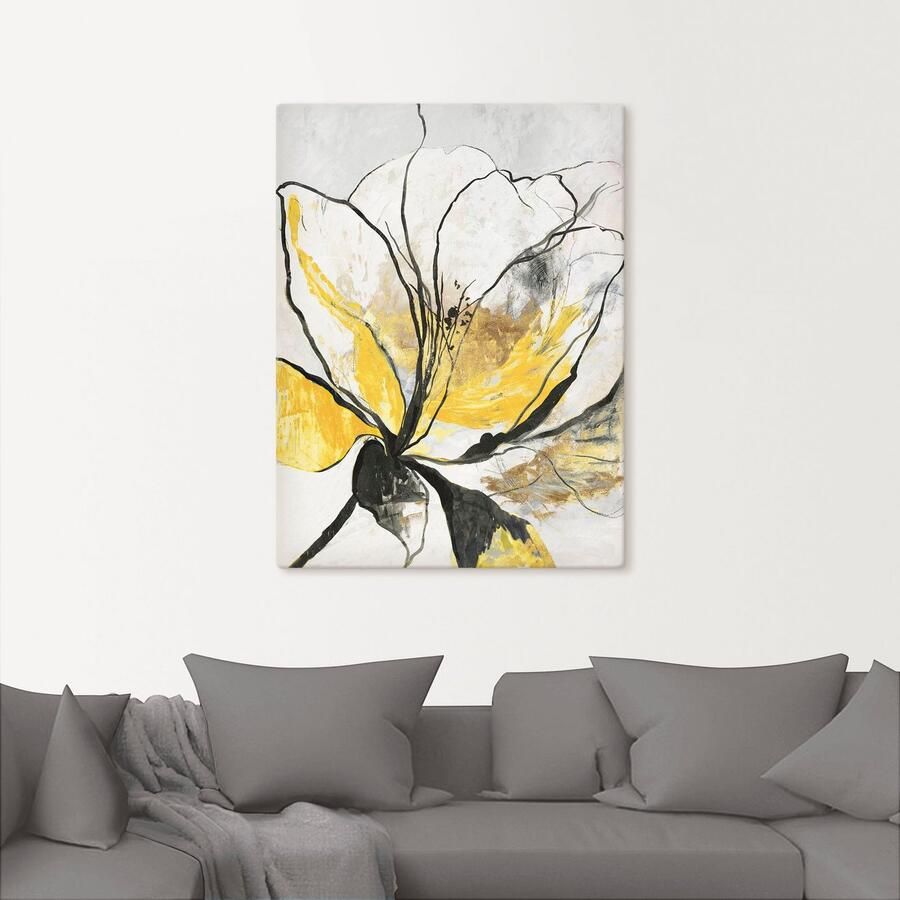 Artland Artprint Geschetst bloemdessin I gele versie als artprint van aluminium artprint voor buiten artprint op linnen poster muursticker - Foto 2