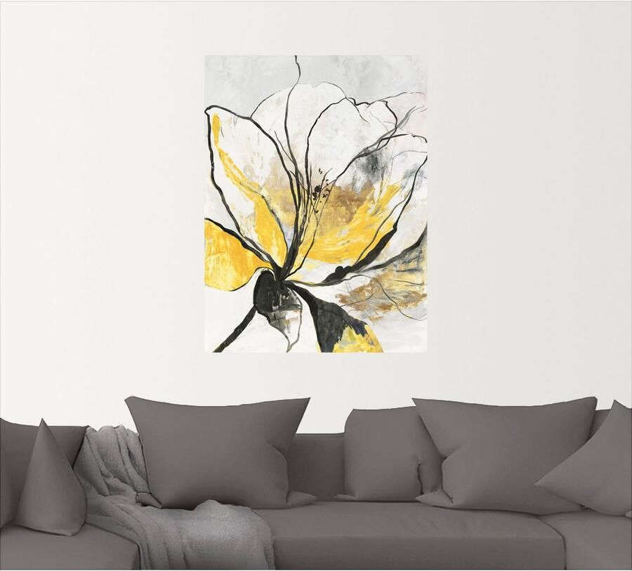 Artland Artprint Geschetst bloemdessin I gele versie als artprint van aluminium artprint voor buiten artprint op linnen poster muursticker - Foto 4