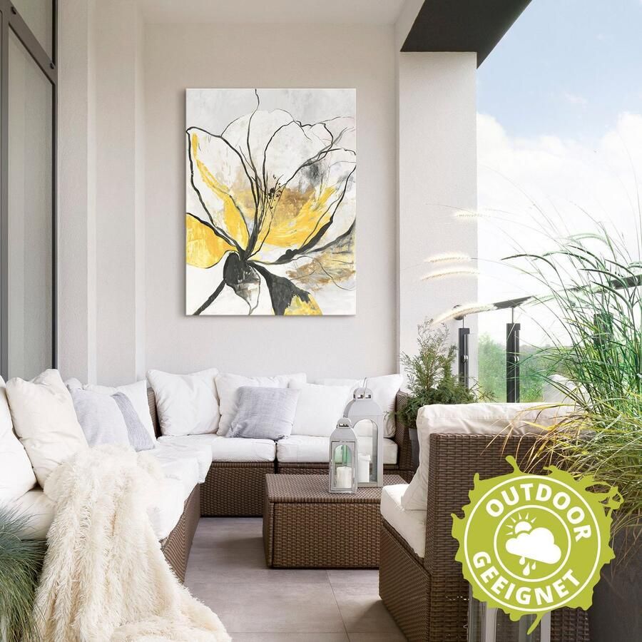 Artland Artprint Geschetst bloemdessin I gele versie als artprint van aluminium artprint voor buiten artprint op linnen poster muursticker - Foto 2