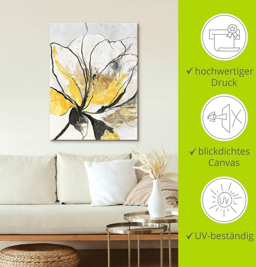 Artland Artprint Geschetst bloemdessin I gele versie als artprint van aluminium artprint voor buiten artprint op linnen poster muursticker - Foto 5