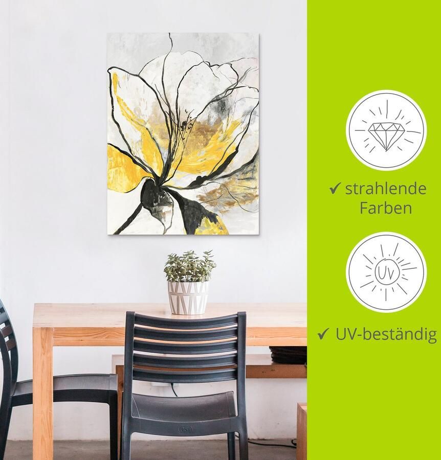 Artland Artprint Geschetst bloemdessin I gele versie als artprint van aluminium artprint voor buiten artprint op linnen poster muursticker - Foto 3