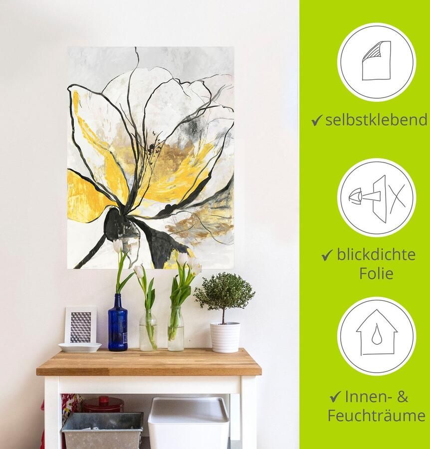 Artland Artprint Geschetst bloemdessin I gele versie als artprint van aluminium artprint voor buiten artprint op linnen poster muursticker - Foto 3