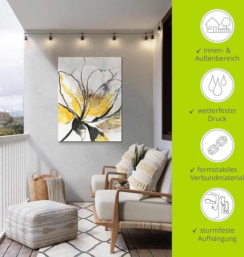 Artland Artprint Geschetst bloemdessin I gele versie als artprint van aluminium artprint voor buiten artprint op linnen poster muursticker - Foto 4