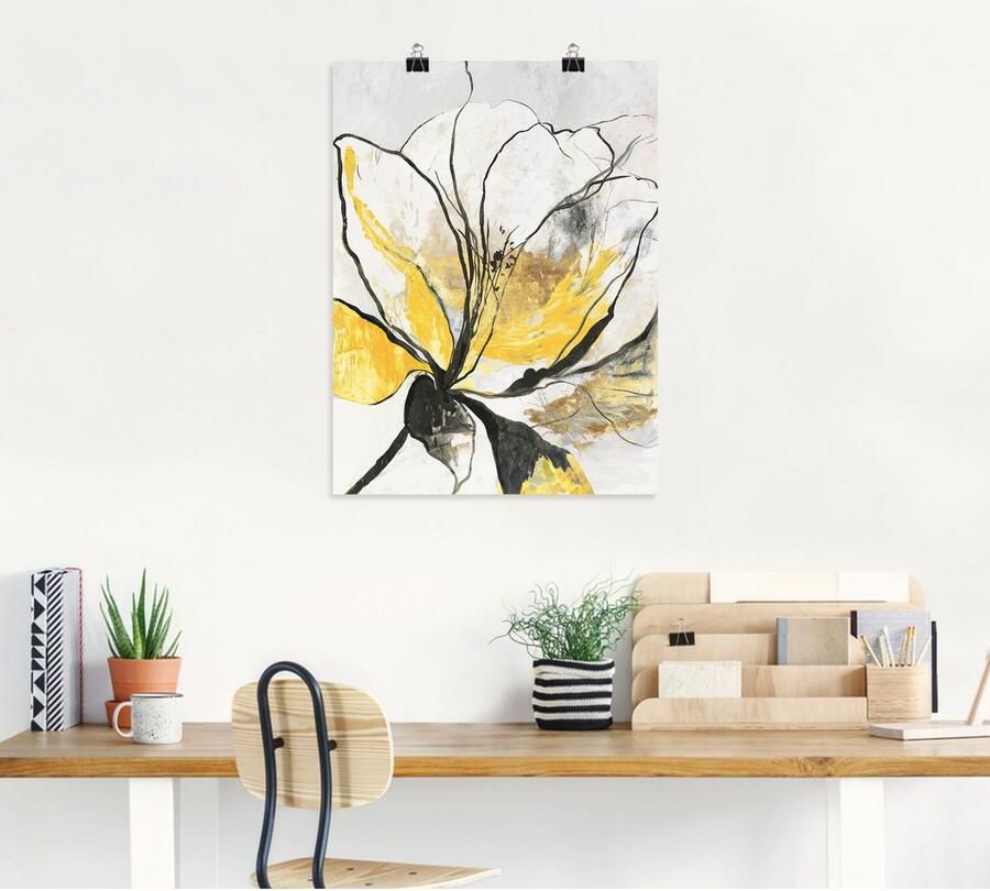 Artland Artprint Geschetst bloemdessin I gele versie als artprint van aluminium artprint voor buiten artprint op linnen poster muursticker - Foto 4