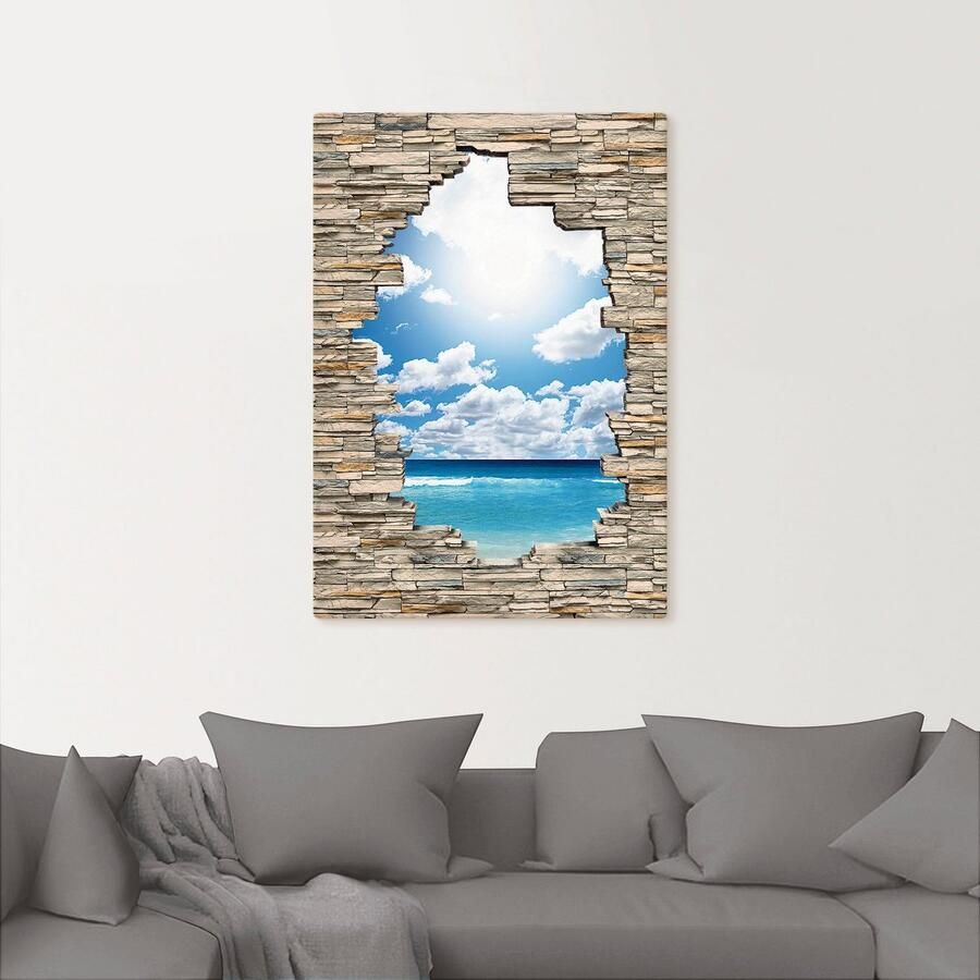 Artland Artprint Geweldig strandlandschap stenen muur als artprint op linnen in verschillende maten - Foto 2