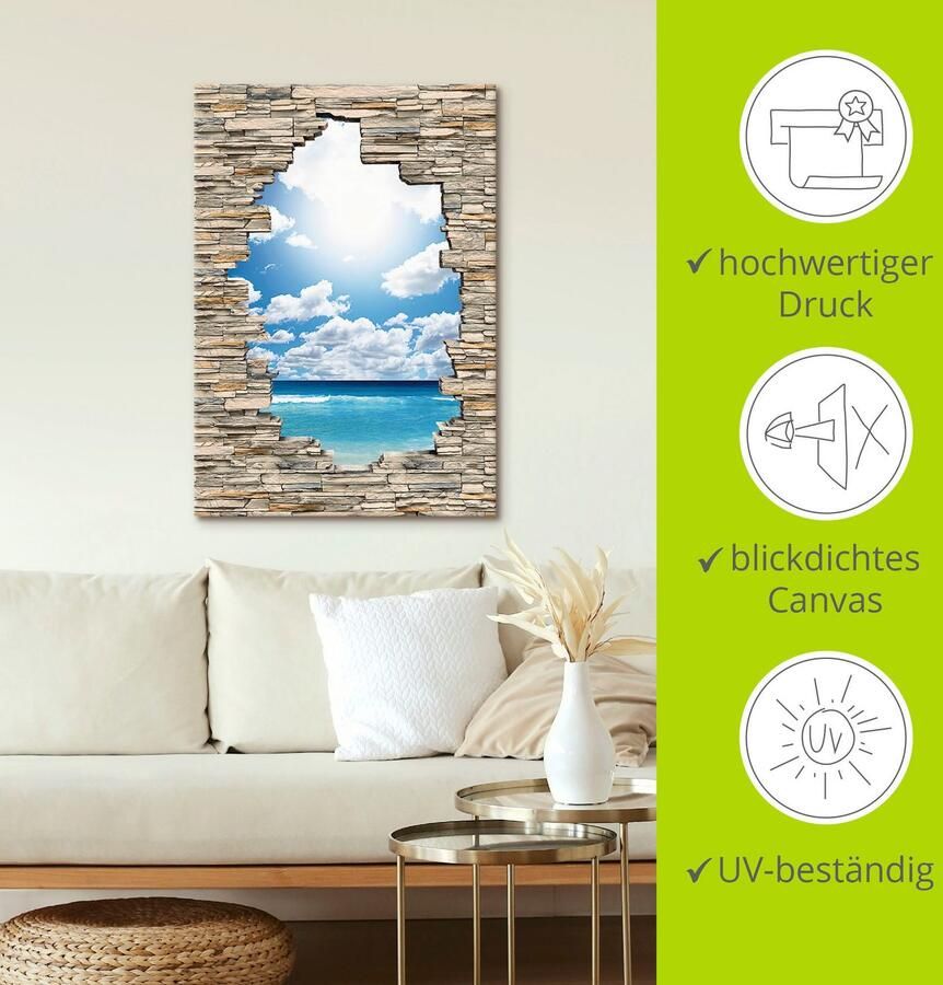 Artland Artprint Geweldig strandlandschap stenen muur als artprint op linnen in verschillende maten - Foto 5