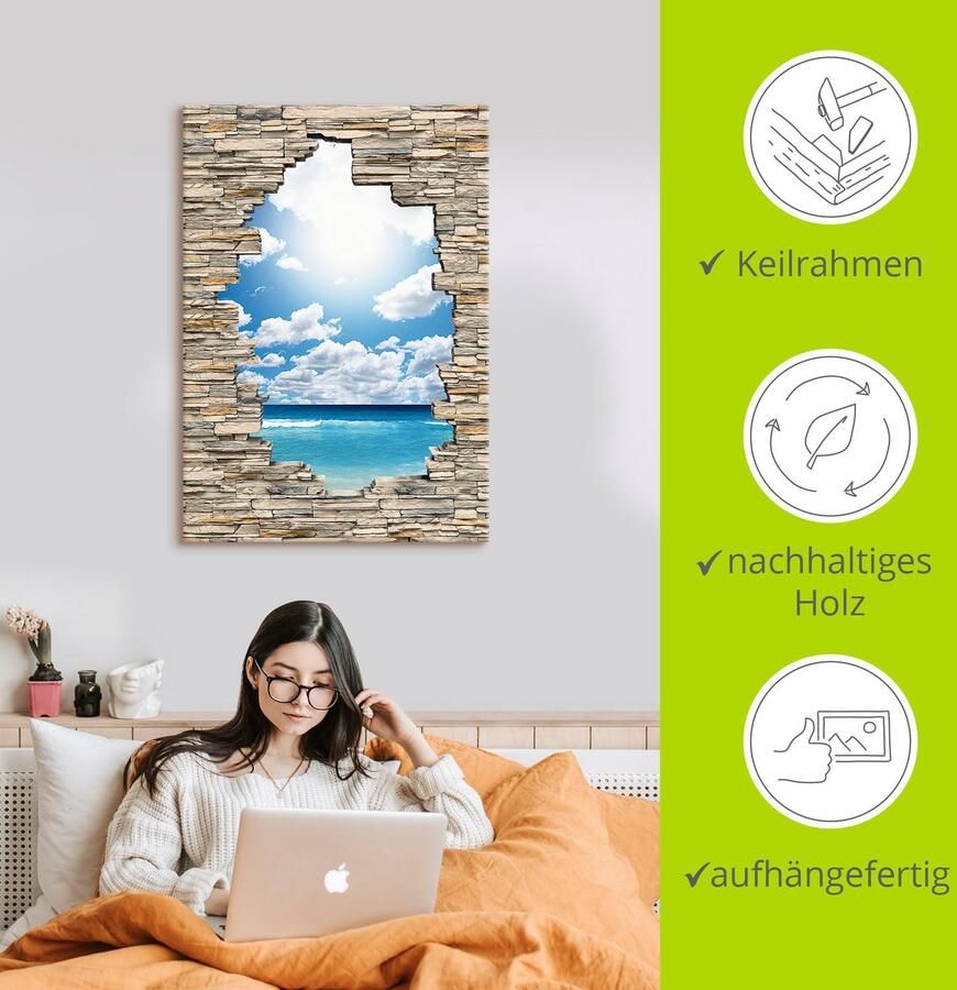 Artland Artprint Geweldig strandlandschap stenen muur als artprint op linnen in verschillende maten - Foto 4