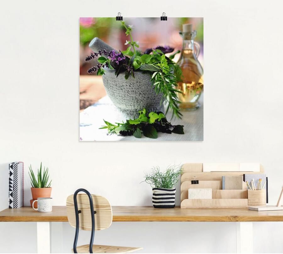 Artland Artprint Gezonde kruidenmix in de vijzel als poster muursticker in verschillende maten - Foto 4
