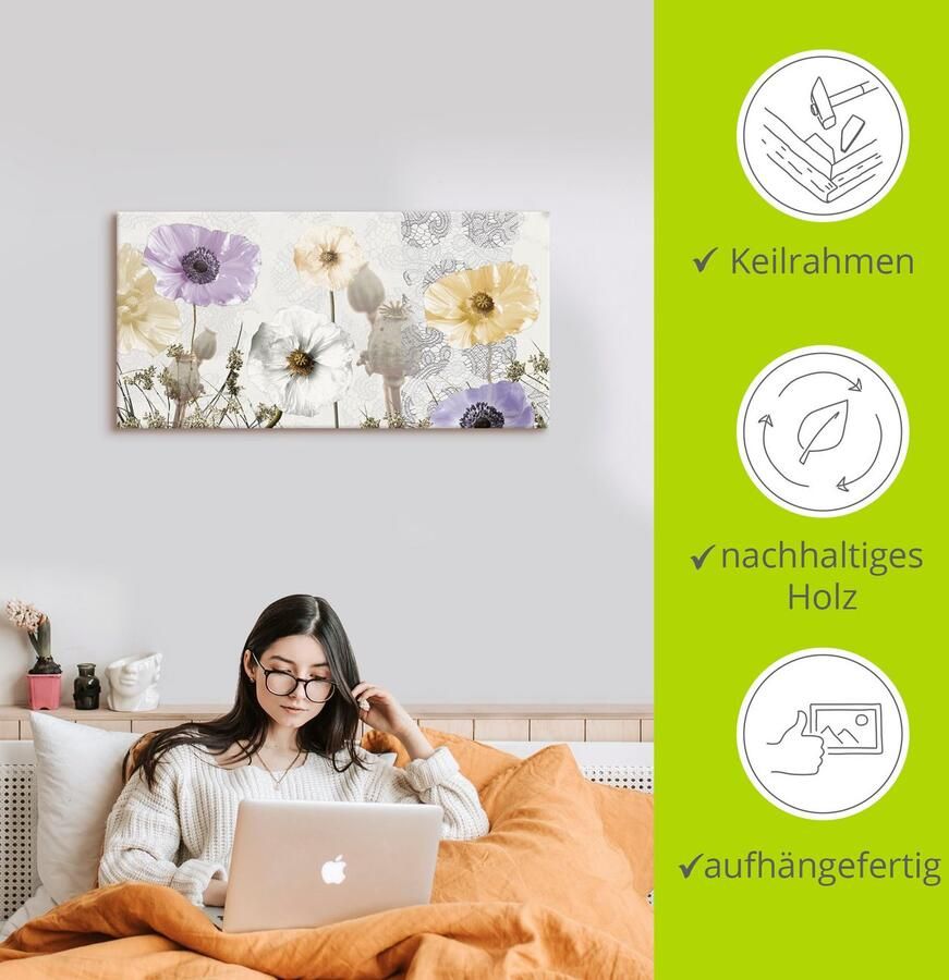 Artland Artprint Glanzende klaprozen als artprint van aluminium artprint op linnen muursticker verschillende maten - Foto 2