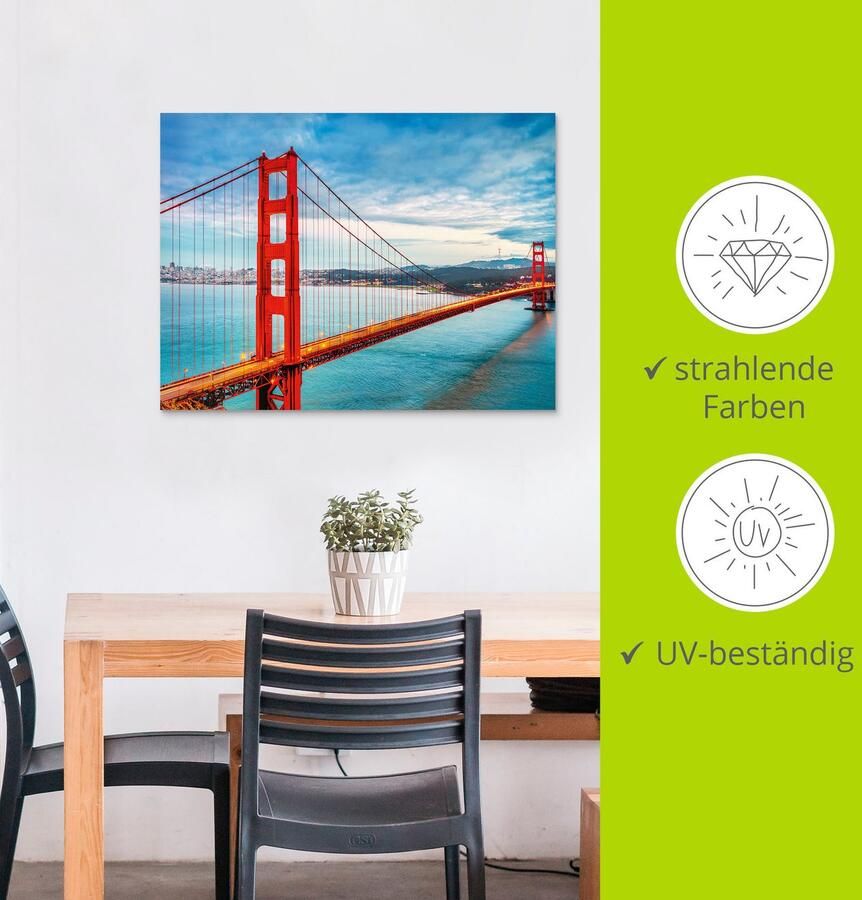 Artland Artprint Golden Gate Bridge als artprint van aluminium artprint voor buiten artprint op linnen poster muursticker - Foto 3