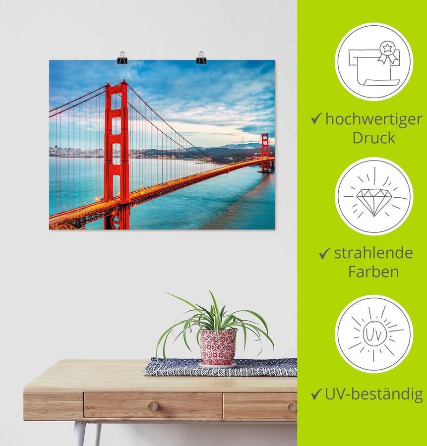Artland Artprint Golden Gate Bridge als artprint van aluminium artprint voor buiten artprint op linnen poster muursticker - Foto 3